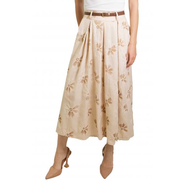 Gonna lunga con ricami floreali e cintura "Mia"